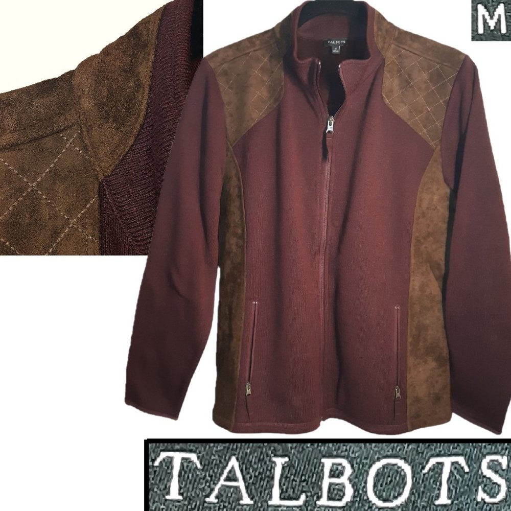 Zip Up Sweater Jacket w/Faux Leather Trim 🪞
